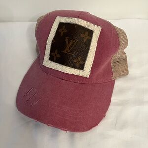 Pink Baseball Cap with Brown Patch